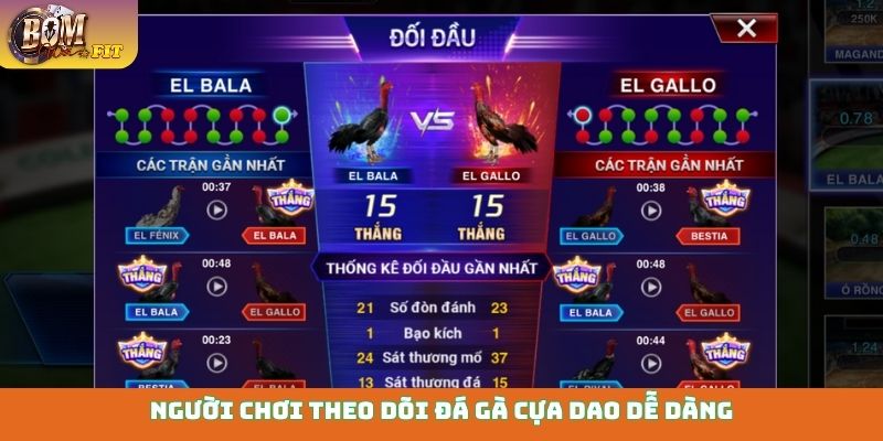 Người chơi theo dõi đá gà cựa dao dễ dàng