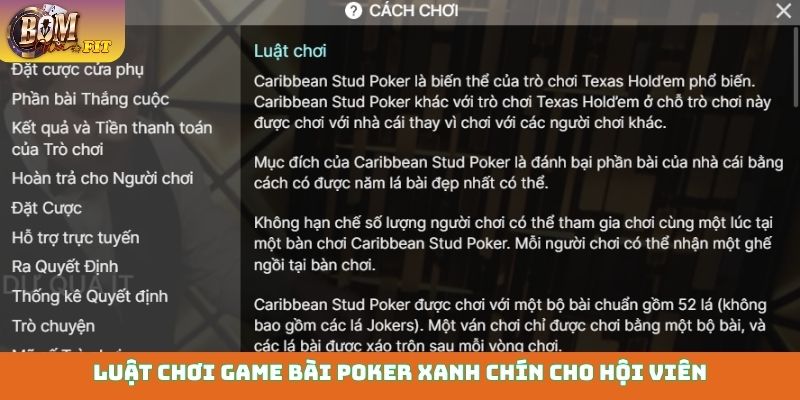 Cách chơi game bài Poker online - Thắng lớn mọi ván Luật chơi game bài Poker xanh chín cho hội viên